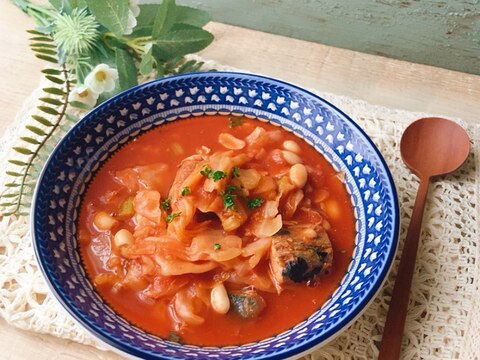 缶詰で簡単に✧サバの水煮とキャベツのトマト煮